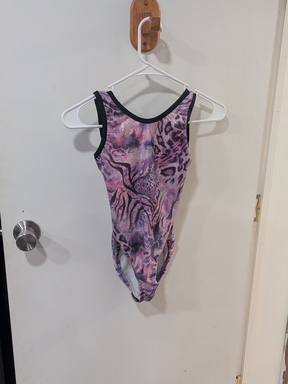 Girls' Purple Animal-Print One-Piece Bodysuit with Black Trim